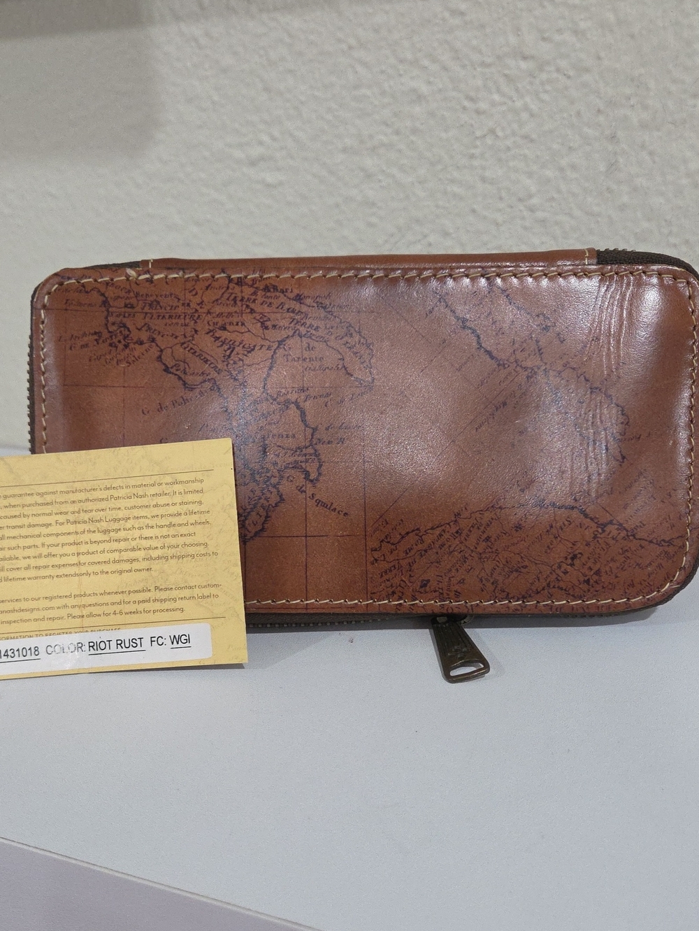 Patricia Nash World Map Leather Zip Wallet - Rust Brown